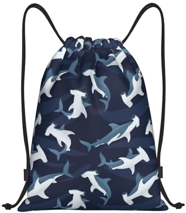 VOSERY Sac à dos avec cordon de serrage, motif requin marteau, dessin animé, pour homme et femme, pour gym, sport, natation, voyage, noir, Medium
