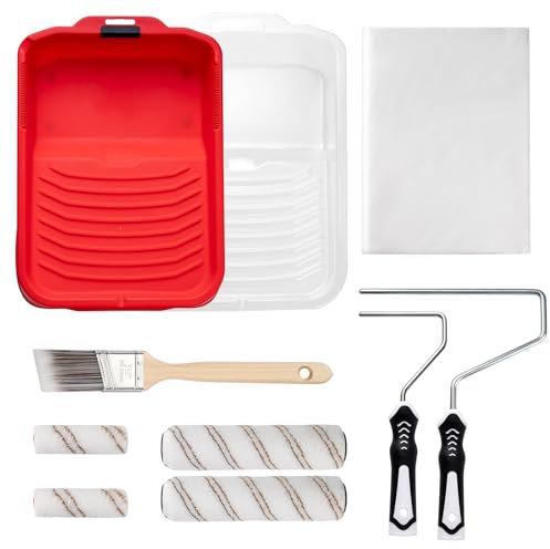 Mister Rui Lot de 10 rouleaux de peinture 20,3 cm, bac à peinture, brosses en mousse, rouleau de 10 cm et pinceau de 3,5 cm pour peinture