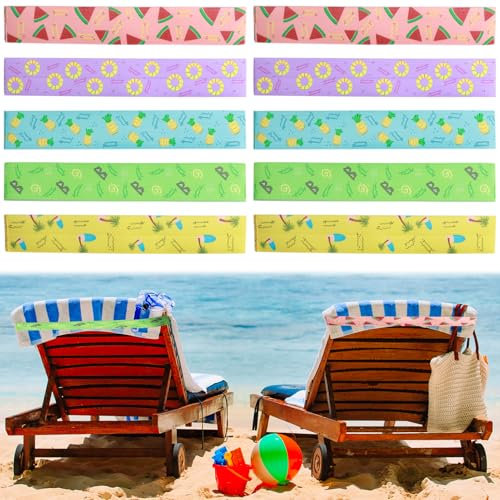 teashow 10Pcs Beach Towel Bands for Sun Loungers,Elastic Cruise Chair Towel Bands Sunbed Straps Holders Windproof Sun Bed Towels Holder Accessories for Summer Beach Towels,Pool(5 Styles,30x5cm)