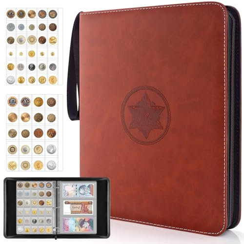 JoyHood Coin Collection Album - Coin Collecting Holder Book with 400 Coins Pockets+15 Bills Pockets, Coin Storage Binder Supplies for Collectors
