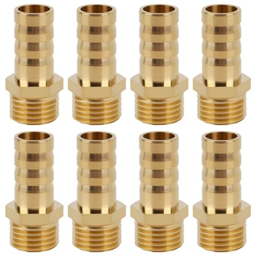 8 stycken 10 mm mässing slangkoppling med 1/4 tum G Hane tagg, flexibla slangadaptrar, hållbara och universella kontakter för vatten, luft, bevattning och hushållsapparater