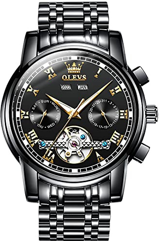 OLEVS Montre Homme Mécanique Automatique Tourbillon Calendrier Étanche Lumineuse Bicolore
