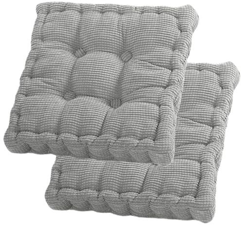 Set di 2 cuscini da pavimento, 40 x 40 cm, imbottitura in cotone, spessi, per yoga, per interni ed esterni, colore grigio chiaro