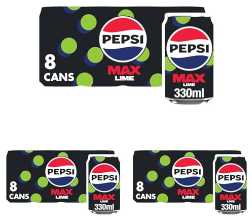 Pepsi Max Lime No Sugar Soft Drinks, 8 x 330ml (Pack of 3)