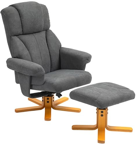HOMCOM Fauteuil Relax avec Repose-Pied, Fauteuil de Relaxation en Velours avec Dossier inclinable, Assise rembourrée et Dossier Haut, Structure en Bois, pour Salon, Chambre, Home cinéma, Gris foncé