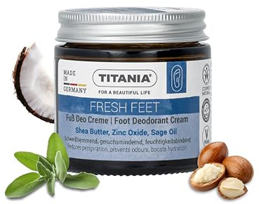 TITANIA Crema desodorante para pies, reduce los olores y antisudor, con óxido de zinc, aceite de salvia y aloe vera, cítrico, cosmética 100% natural, 40 ml, 2 unidades