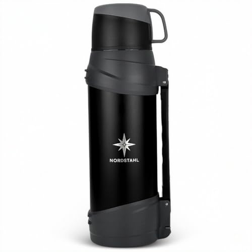 Thermoskanne 2 Liter | 24h kalt & 12h heiß | Thermoskanne mit Becher & Tasse | Thermosflasche 2L auslaufsicher & BPA-frei | integrierter Griff & Tragegurt | Thermos Flask (Polargrau)