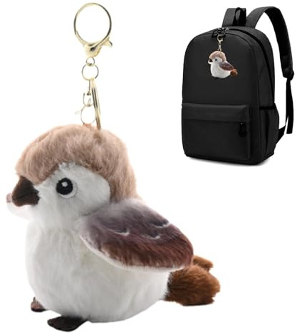 Sparrow Charm - Plush Bird Pendant | 9x8x7cm Bird Keychain, Plush Bag Charm, Cute Tote Accessory, Realistic, Light Weight Animal Pendant, Attractive Desig For School Bag, Home Display Accent Piece