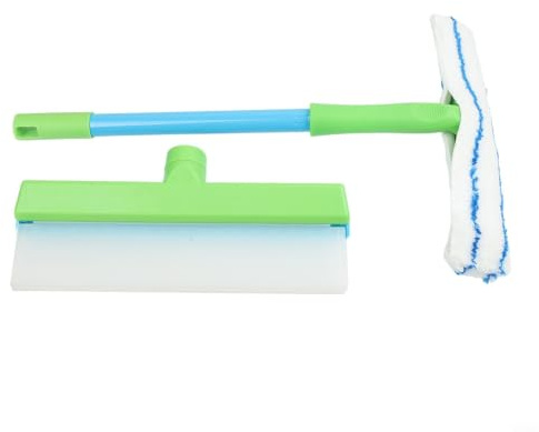 Nexbrill Silikonfönsterskrapa kit för remsafri rengöring precision konstruerad för glasspeglar duschdörrar bil vindrutor tvättbart återanvändbart ergonomiskt handtag (blå och vit)