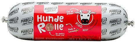 PURBELLO Hunde-Rolle Rind mit Äpfeln & Buchweizen - Monoprotein Hundefutter mit hohem Fleischanteil - Nassfutter für Hunde - Hundewurst schnittfest & getreidefrei - 8 x 800 g