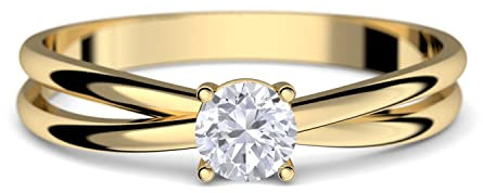 Amoonìc Goldring Verlobungsringe Gold 333 GRATIS LUXUSETUI Goldring 333er Gold Ring echt Zirkonia Stein Goldring Gelbgold wie Verlobungsring Ring Diamantring Solitär FF386GG333ZIFA58
