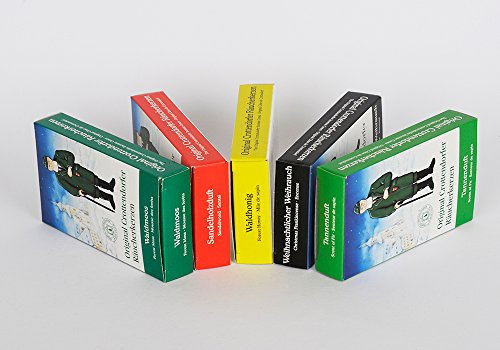 Crottendorfer Räucherkerzen 5er Pack Mix: Weihrauch, Tannenduft, Sandelholz, Waldhonig & Waldmoos - Für Räuchermännchen, Räucherhäuschen & Räucherhaus – ca. 15 Min. Brenndauer pro Räucherkegel