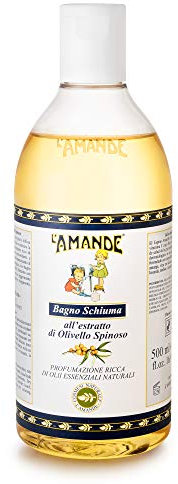 L'AMANDE - Bagnoschiuma Uomo e Donna con Vitamina C Antiossidante, Docciaschiuma Gel Detergente e Idratante Corpo, Bagno Schiuma Delicato e Naturale all'Essenza di Lavanda - Olivello Spinoso, 500 ml