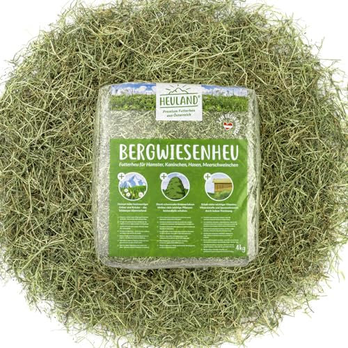 HEULAND® Premium Heu (3 x 4 Kg) Frisches Bergwiesenheu für Kleintiere Kaninchen Kräuter Hamster Streu Meerschweinchen Futter für Nager Chinchilla Zwergkaninchen Hasen Zwerghamster (12 Kilo)