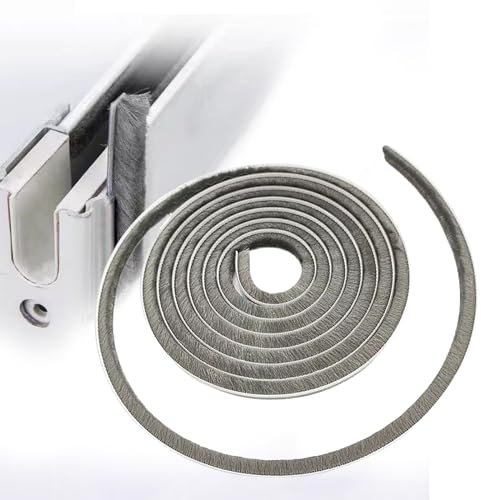 Soezy 16 Ft (5m) 196 Inch Sliding sash Windows Doors Tape Pile Draught excluder Brush Seal Strip weatherstrip 6mm x 6mm (1/4 1/4 Inch, Gray)