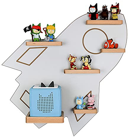 MR TEDDY BEAR Kinderregal Rakete | Holzregal für die Toniebox und Tonies | Tonie-Regal hergestellt in der EU | Wandregal zum Spielen und Sammeln | Für Mädchen und Jungen | Grau
