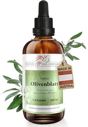 Olivenblatt Tinktur 100ml | Oleum europea L. Tropfen (1:4 Extrakt) | Premium Qualität aus Österreich | Veganes Nahrungsergänzungsmittel | Olivenbaumblatt, Olive Leaf, Zaytoon, Feuille d'olivier