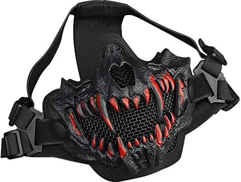 Guayma Airsoft Half Face Skull Oni Masks Tactical Mesh Samurai Mask for Halloween Cosplay Paintball CS Hunting Gear