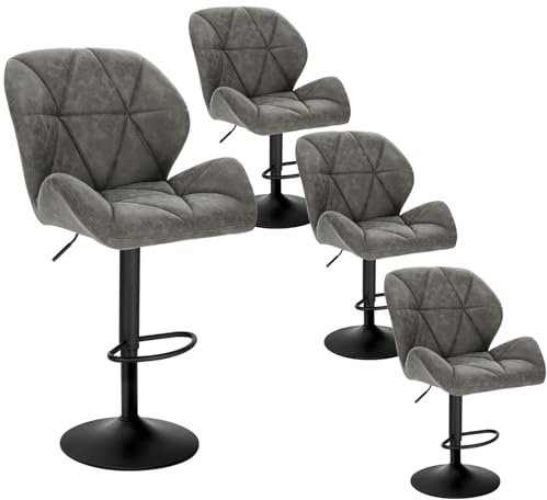 WOLTU Barhocker 4er Set Barstuhl Tresenhocker Bistrohocker Designer Hocker mit Rückenlehne, höhenverstellbar, drehbar, Kunstleder Stahl, Grau BH287gr-4