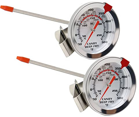 Candy Oil Frying Thermometer Turkey Thermometerwith Clip (2 Pack and 8 Inch Probe - Best Candy Thermometer for Candy Making,Tall pots,Candle,Candy Making,Deep Frying