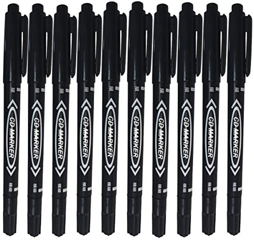 Gadgetking 10 x BLACK Fine Tip Permanent Marker Pens Waterproof CD DVD OHP Dual End Nib Thin Pack Of 10 Plant Label Garden Labelling
