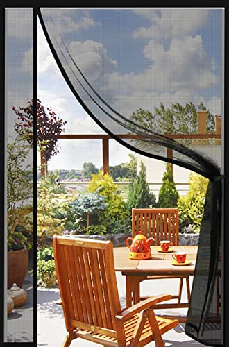 DIKER Side Opening Magnetic Screen,Fly Screens Doors Nets Patio Curtain Insect Mesh for Keeping Out Flies & Bug, Flyscreen French Doors (90x190cm, Black)