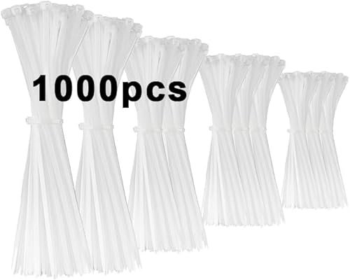 1000 Stück Kabelbinder weiß Set 350/300/250/200/150/100mm (100/100/100/200/200/300 Stück),WLEAD Selbstsichernde Premium Nylon Kabelbinder für Kabelmanagement, Garten, Haus und Werkstatt