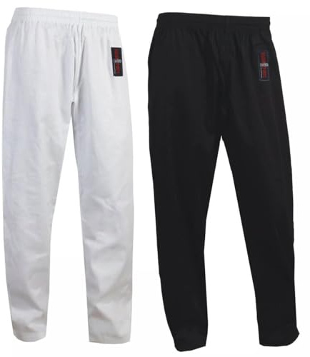 Vader barn/vuxna karate byxor unisex, kampsport träning tävling och turnering byxor Gi Polly bomullstyg kickboxing Aikido Kung Fu byxa, Vitt, 4/170cm