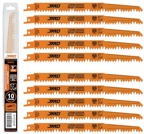JMD Lot de 10 lames de scie sabre S1531L 230 mm 5TPI pour bois Scorpion pour coupe rapide du bois Compatible avec Milwaukee Makita Dewalt Ryobi, etc