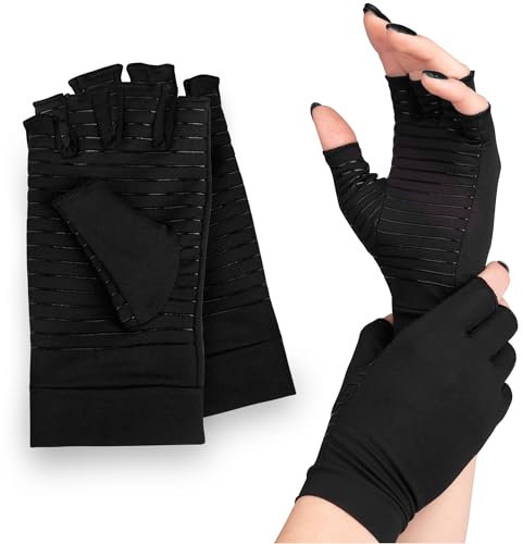 SULPO 2 Paar Rutschfeste Arthritis Handschuhe - Fingerlose Handschuhe für Damen und Herren - Ohne Fingerkuppen - Rutschfest Dünne Handschuhe - Kurzfingerhandschuhe - L