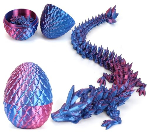 Drakägg med drake, 3D-tryckt drake, mörk drake violett, skrivbordsleksak, barnleksaker, semesterpresenter