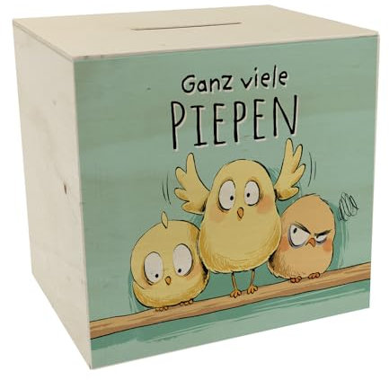 Küken Spardose aus Holz mit Spruch Ganz viele Piepen Süßes Küken für Taschengeld Sparen Lustig für Trinkgeld Kindergarten Schule
