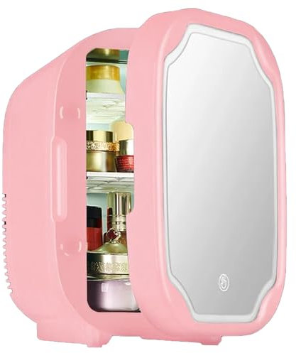 POCDOKYZ Mini Frigorifero di Bellezza da 8 Litri, Frigorifero Portatile per Auto, Specchio per Il Trucco con Luce a LED, Frigorifero di Raffreddamento e Riscaldamento per I Viaggi in Auto a Casa