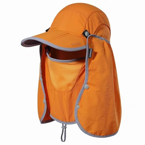 GADIEMKENSD Vikbar fiskemössa med nackflik UPF 50+ solskydd vindtät avtagbar design solhatt med flera nivåer, Orange, 6 3/4/7 3/8