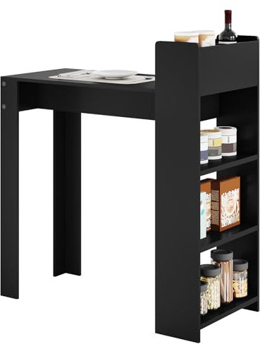 WOLTU Bartisch Stehtisch Bistrotisch Küchentisch, Bartheke mit 2 offenen Fächern 3 Ablagen, für Bar Bistro Küche Wohnzimmer Esszimmer, 110x48x120 cm, Schwarz