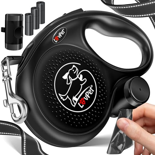 Lovpet® Laisse à enrouleur pour chien 5m | Laisse pour chiens petits et grands 50kg | Laisse extensible avec poignée ergonomique et antidérapante | Laisse de jogging avec extension de laisse à 360° |