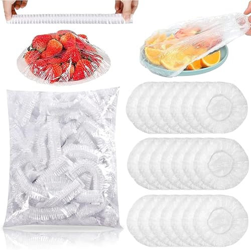 KHDULQ 400 Pièces Charlotte Alimentaire Reutilisable，Film Alimentaire Reutilisable Ecobag Couvre Plat Bonnet Douche Pour Conservation Fruits et Légumes Compatibles Micro-Ondes Couvercles