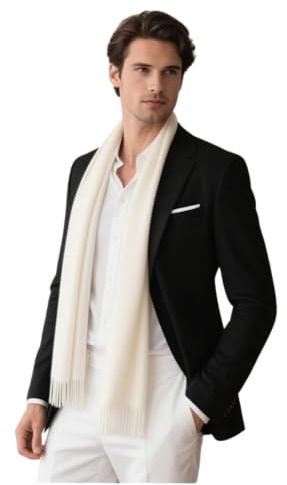 LA FERANI Écharpe d'été pour homme, en cachemire, 180 x 70 cm, fine, pour occasions formelles, style élégant, classique, cadeau pour lui, ivoire, 175x70