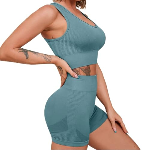 Havejoy Tute da Ginnastica Donna Due Pezzi Pantaloncini e Canotta Reggiseno Crop Top Smanicato Completo Sportivo Pilates Set Tuta Palestra Estiva Abbigliamento per Yoga Fitness Jogging Danza Sweatsuit