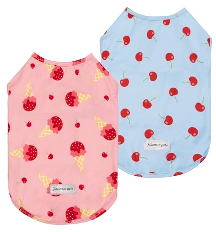 Fitwarm - Confezione da 2 camicie di gelato e ciliegia con protezione solare UV 50+, gilet leggero di raffreddamento, abbigliamento estivo ad asciugatura rapida per cani di piccola taglia e ragazze