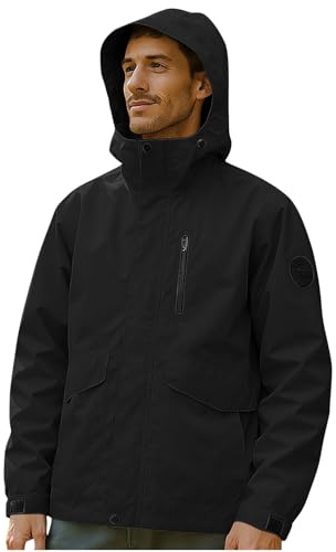 Générique Veste Imperméable Homme Coupe-Vent avec Capuche Amovible Zippé Vestes Polaires Imperméable Pluie Manteau Trench Coat de Course Blouson de Marche Automne Hiver Vêtements Noir XL