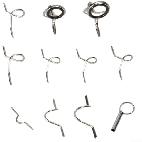 Yuanpgky Juego de guías de caña de pescar con mosca con guías duras de acero inoxidable y punta para anillo para reparación de caña, incluye gancho Keeper, 3 peladores, 4 serpientes pequeñas, 2 guías