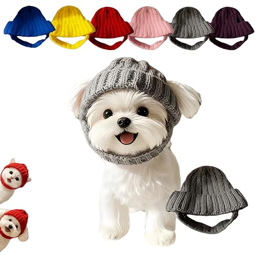 Berretto per cani in maglia con paraorecchie, caldo cappello invernale, adatto a cani di piccola taglia, comodo cappello in maglia per animali domestici, caldo e morbido. (Grigio)
