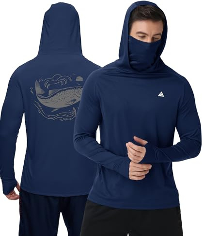 ZITY Men's Sun Protection Hoodie with Mask UPF 50+ UV Long Sleeve Lightweight Shirt Rapid Drying Fishing & Rash Guard Blue XL