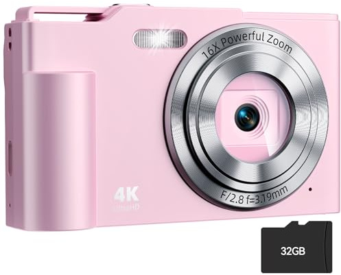 Digital Camera, FHD 4K Digital Point and Shoot Camera with 16X Zoom Anti Shake, 48MP Compact Small Camera with 32GB Card for Boys Girls Kids