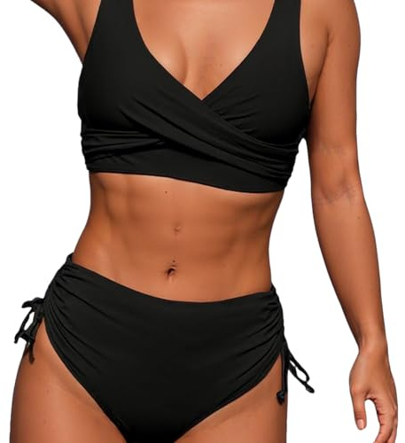 Amexo Traje de Baño para Mujer Top Cruzado Cuello con Almohadilla para el Pecho Secado rápido y Alta Elasticidad bañador Reductor