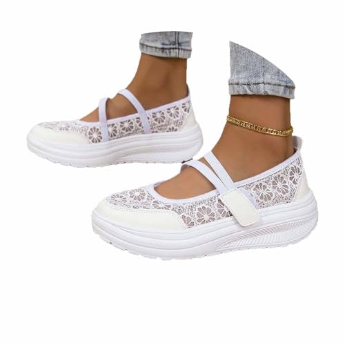 SKFLABOOF Chaussures d'été confortables pour femme - Baskets traditionnelles - En tissu blanc - Élégantes - Dentelle Dirndl - Blanc - Chaussures d'été élégantes - Chaussures d'été confortables pour