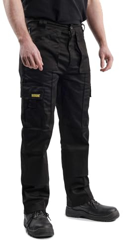 SITE KING Mens Multi Pocket Cargo Combat Work Trousers Size 28 to 52 with Knee Pad Pockets 40 Waist / 29 Black