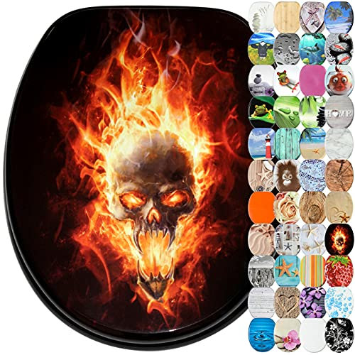 Sanilo Toilet Seat, Wide Choice of Beautiful Toilet Seats, Stable Hinges, Easy to Mount (Skull in Flames)