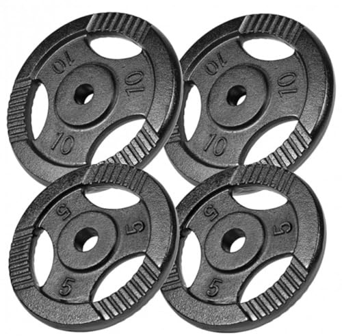 GORILLA SPORTS® Viktskivor - Enkel/Set, 0,5 kg, 1,25 kg, 2 kg, 2,5 kg, 5 kg, 10 kg, 15 kg, 20 kg, 27,5 kg, 30 kg vikter, Tri-Grip, 30 mm, Gjutjärn, Silver/Svart - Viktskivor, hantlar set
